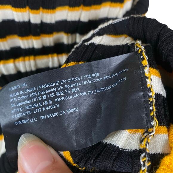 Theory Hudson Irregular Rib Dress M Black Ivory Gold Stripe Polo Collar Mini - Picture 12 of 12